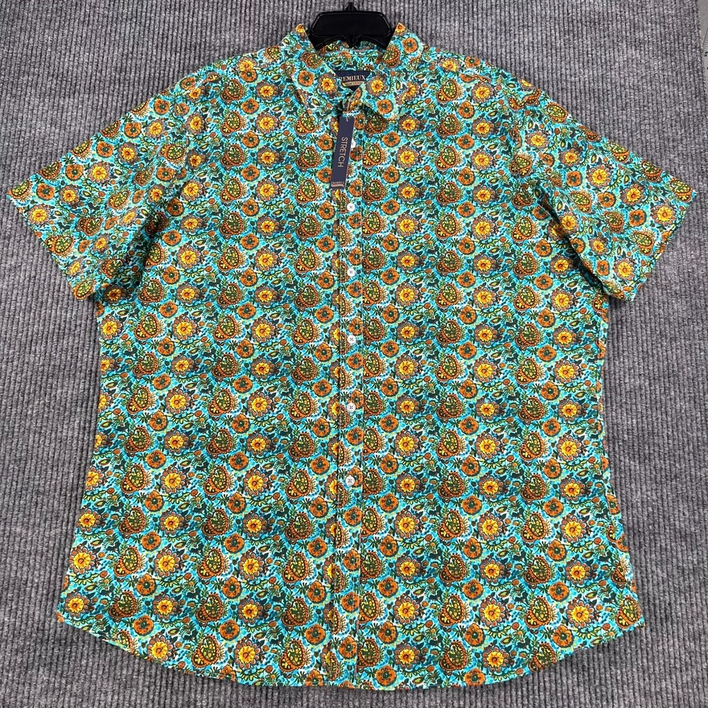 Cremieux Shirt Mens 2XL XXL Green Geometric Short Sleeve Button Up Casual New 6
